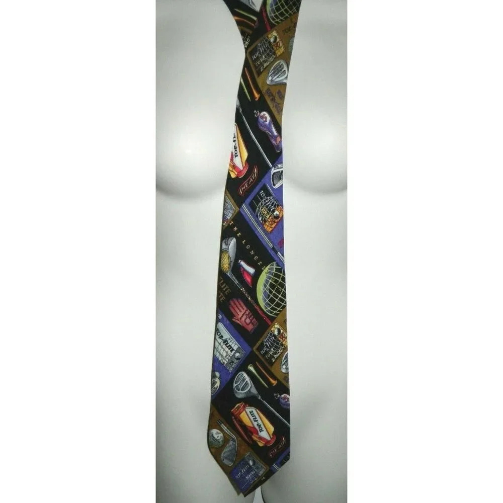 VTG 1994 Nicole Miller Top Flite Golf Clubs Balls Bag 100% Silk Necktie Tie